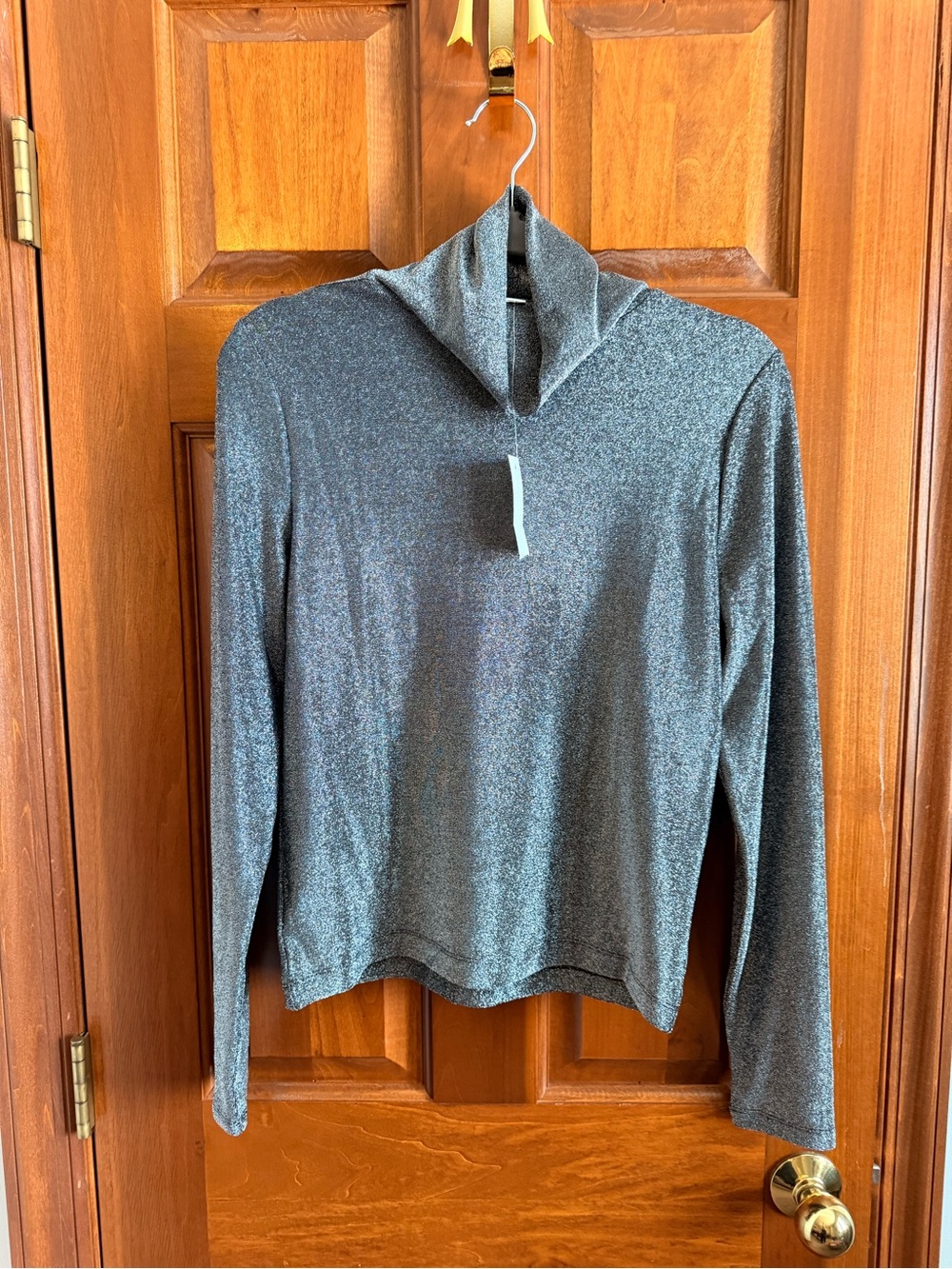 LOFT Metallic Silver Black Turtleneck Long Sleeve Top Women’s Large